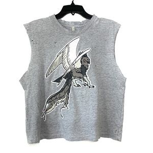 Emma & Sam Embroidered Distressed Sleeveless Rockstar Tank T-shirt